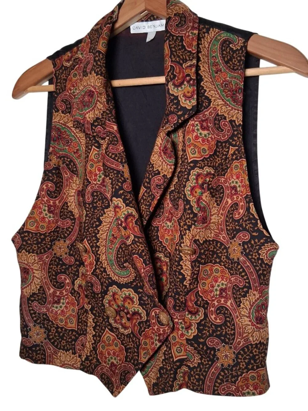 Vintage 90s David Benjamin Vest Women Small Paisley Double Breasted Gold Button - Picture 2 of 9